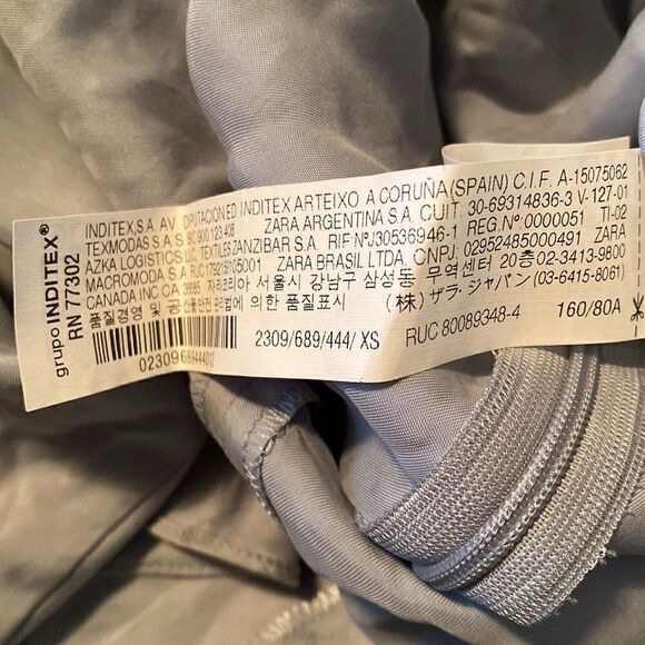 Zara ruched front slit midi long satin  tunic light blue XS - Picture 9 of 10